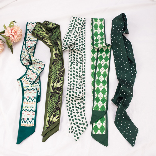 Package Silk Scarf Print Slim Long Strip Pointed Small Ribbon Hair Band Women Hair Tying Silk Gift Box Gift Set