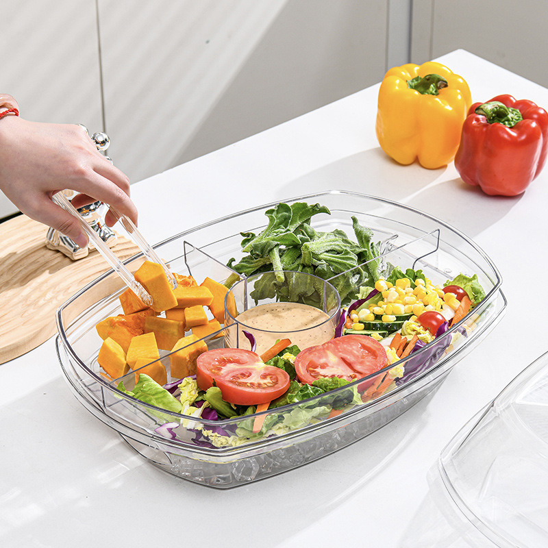 クロスボーダーサラダプレートサラダボックス屋外ピクニック盛り合わせ果物と野菜二層透明コンパートメントプラスチッククリッパー|undefined
