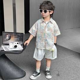 男童夏装衬衫套装2026新款洋气度假风宝宝夏季痞帅花衬衫短裤童装
