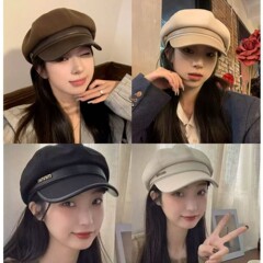 新しい 2025 秋冬ウール八角形帽子女性のインターネット有名人画家ベレー帽アヒルの舌イン多用途顔が小さく見える