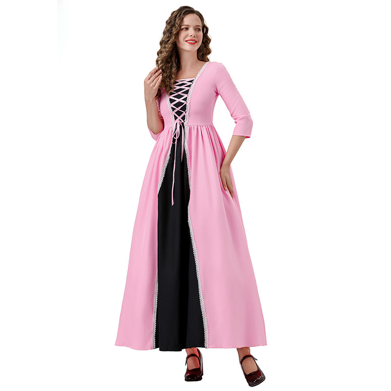 New Medieval Dress Palace Queen Princess Pink Evening Dress Masquerade Stage Play Performance Costume