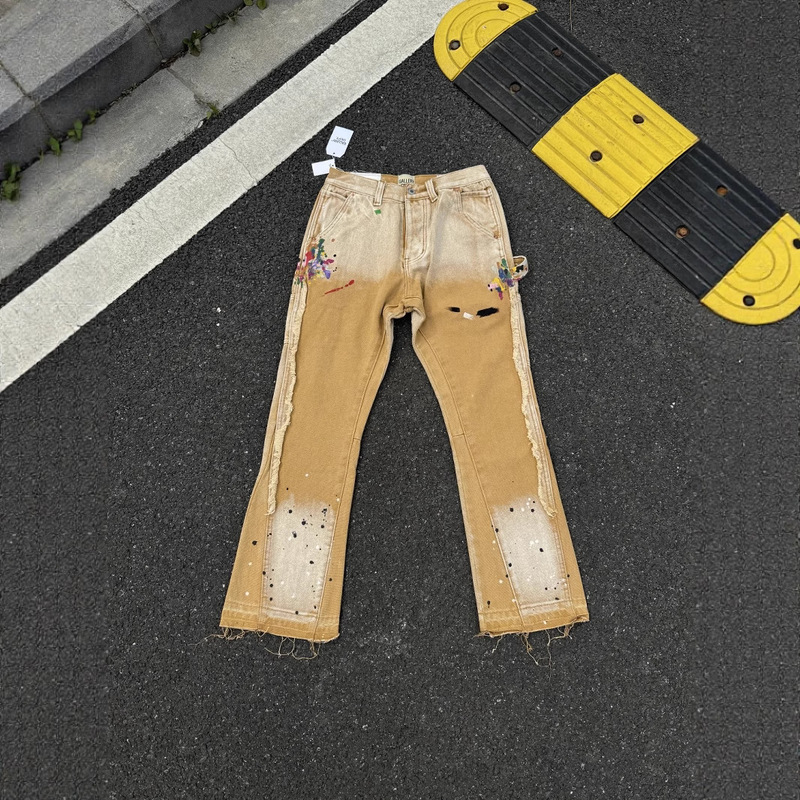 High-End Ga Cropped Flared Jeans with Washed and Patchwork Denim