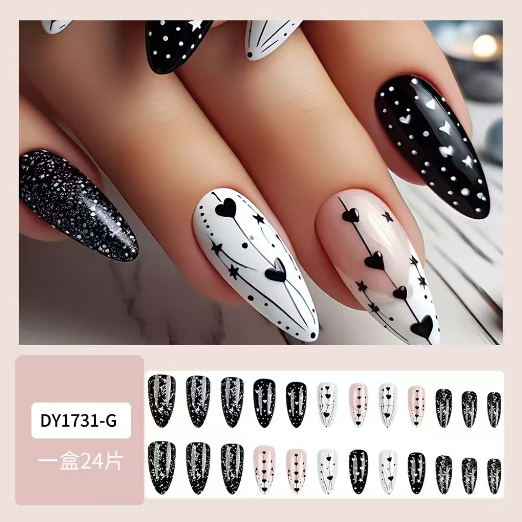 Día de San Valentín en blanco y negro amor manicure parche de uñas estrella de cielo, punto de venta en blanco y negro transfronterizo para usar uñas