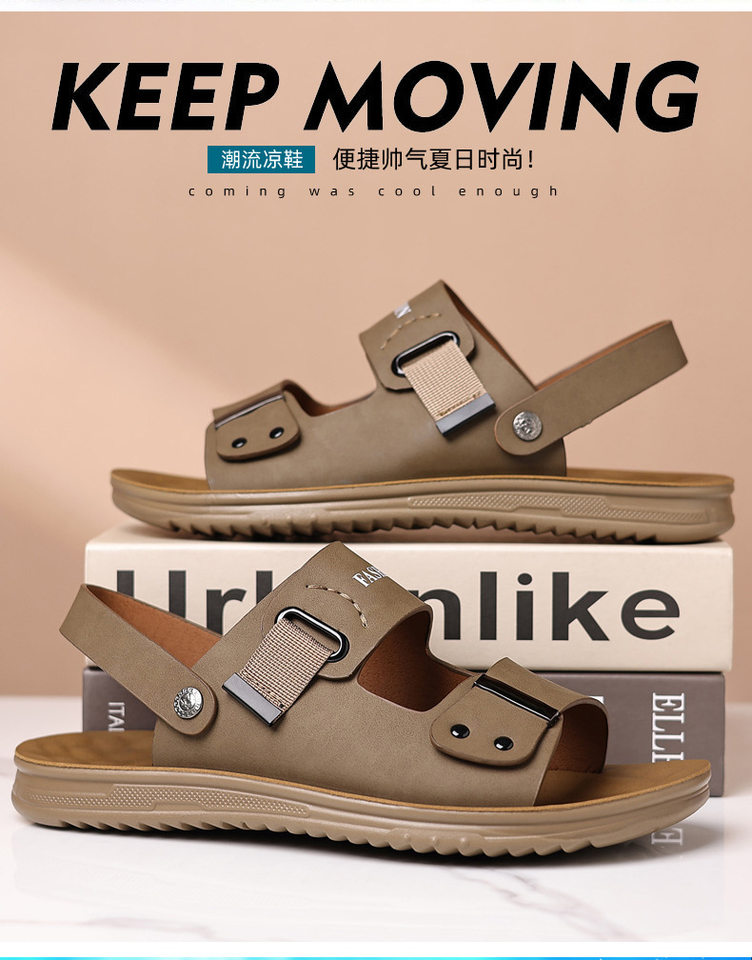 Dép sandal nam quai hở mũi đế mềm thân mềm, kiểu lười hai chức năng đi hàng ngày và đi biển — CS9833 màu vàng, CS9833 màu xám chi tiết 1