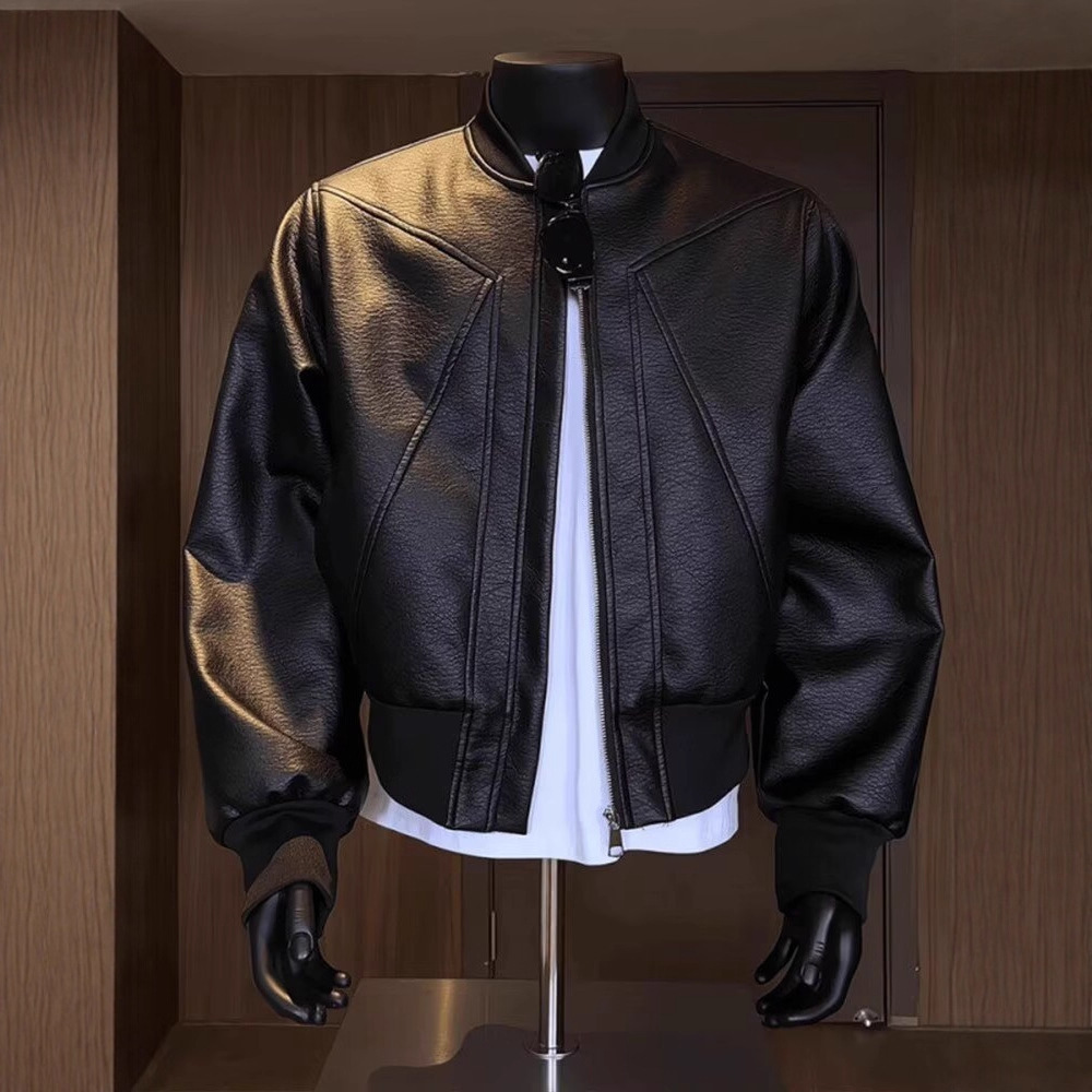 Kurze Herren-Motorradlederjacke Herbst/Winter Neuer trendiger Retro-Ledermantel mit Crackle-Optik_voghion.com