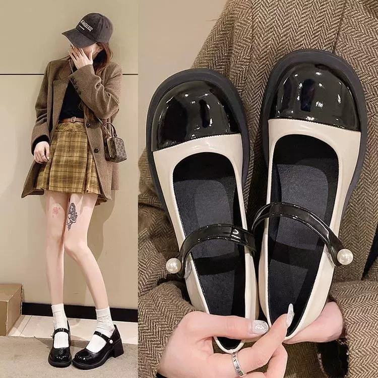 Французские легкие туфли Мэри Джейн Женские 2024 весна и осень новые туфли на толстом каблуке ретро одиночные туфли