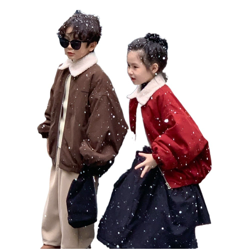 Детская зимняя куртка 2025 для мальчиков и девочек, в корейском стиле, с меховым воротником, на молнии, повседневное толстое пальто для детей