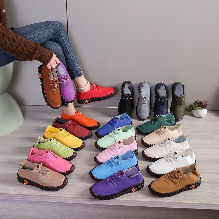 2023春夏新款跨境软底透气复古镂空缝线松糕底大码女鞋单鞋妈妈鞋