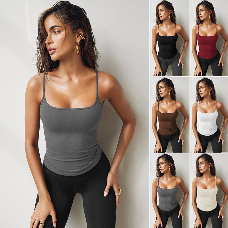 Amazon's 2025 New Summer Style Knitted Hottie Suspbottomer Bottoming with European and American Style Slim Short Vest Top