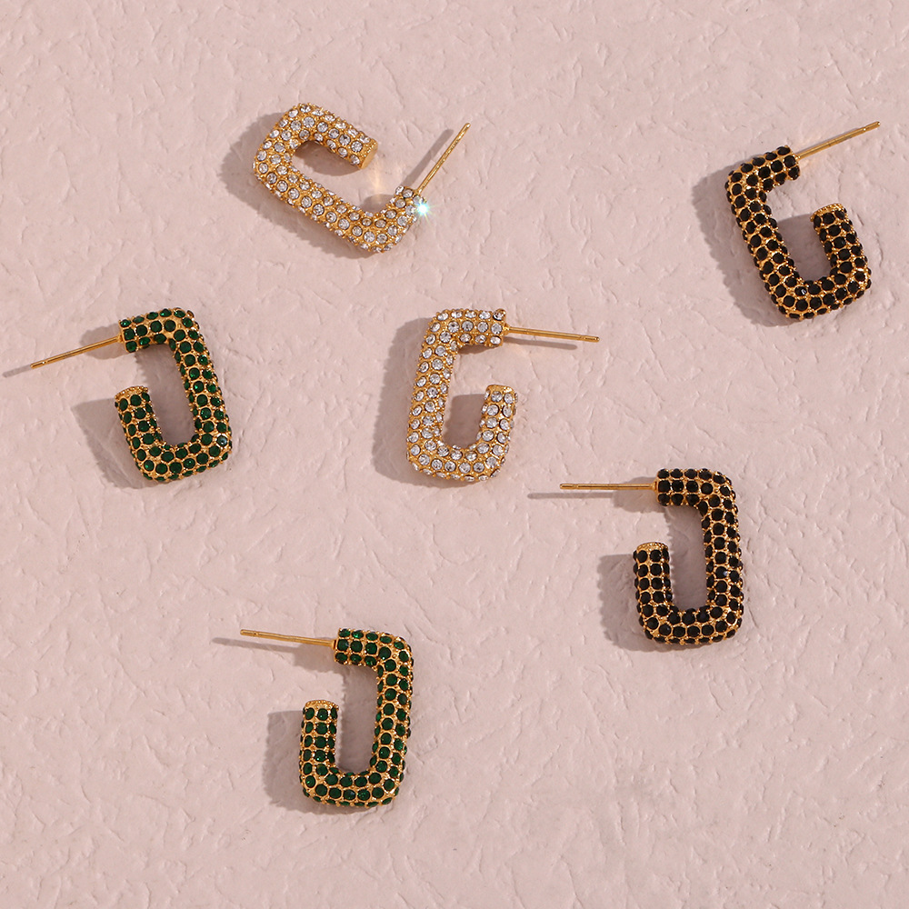 304 Stainless Steel Material Fashion Geometric Plating Metal 304 Stainless Steel Zircon 18K Gold Plated Earrings