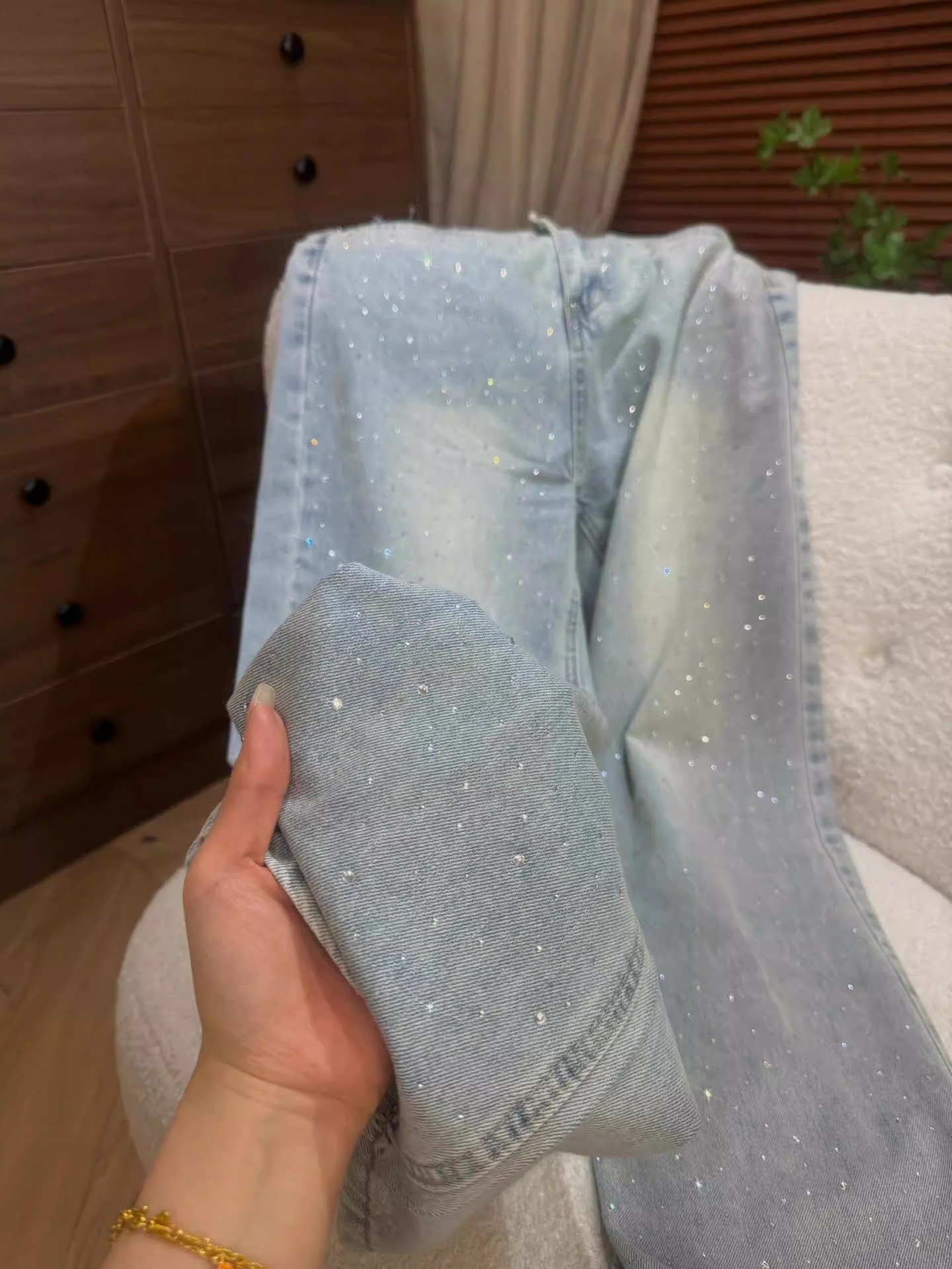 Women's Rhinestone Jeans Straight Leg Flared Pants For Winter_voghion.com