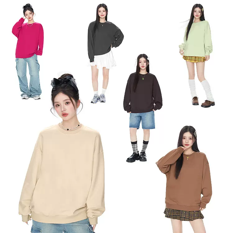 闺蜜装女装卫衣秋季情侣圆领潮美式套头衫落肩袖宽松卫衣来图定制