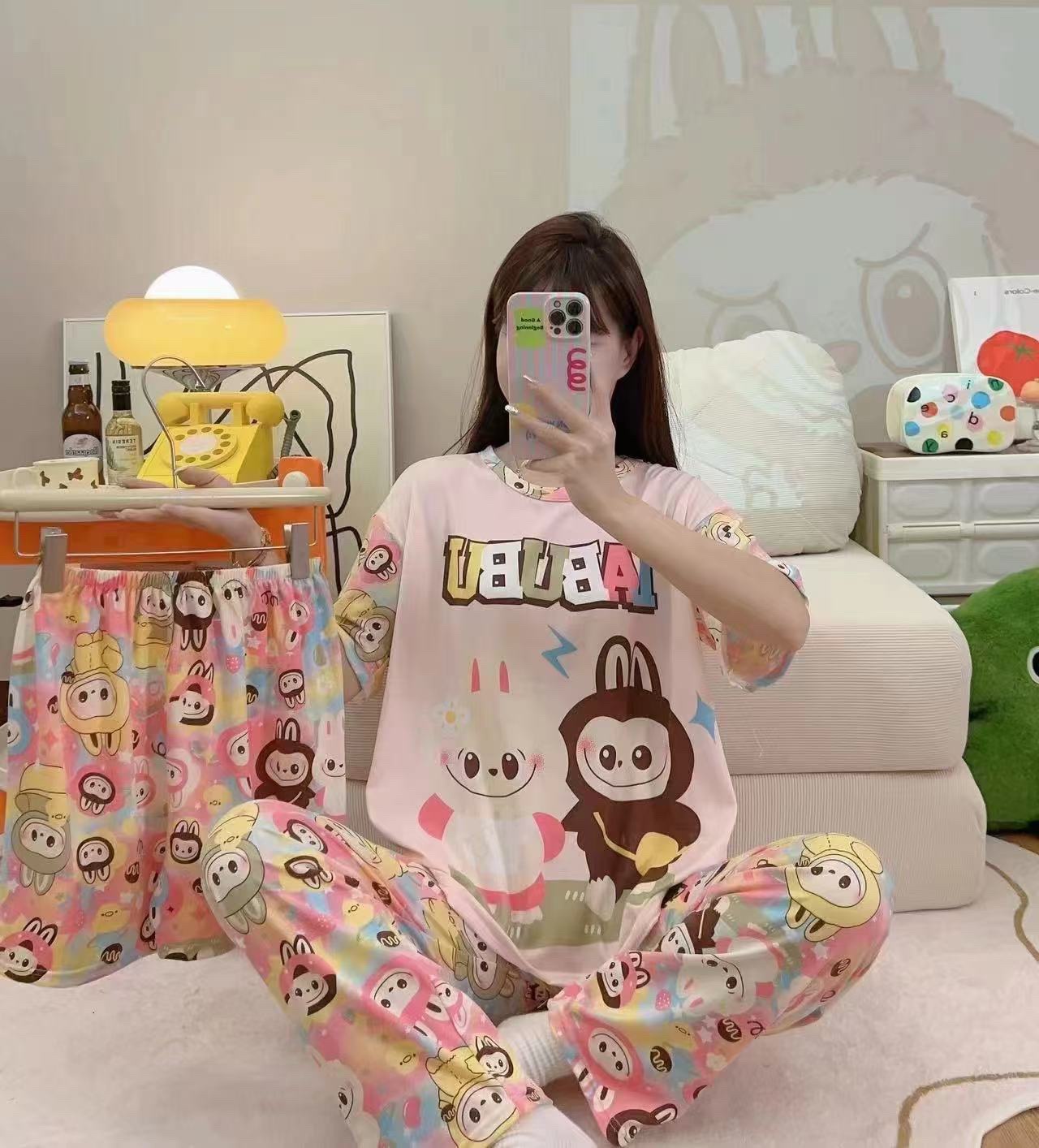 Pijamas transfronterizos de leche de verano pantalones de manga corta tres piezas de dibujos animados lindos ropa de hogar de comercio exterior de labu