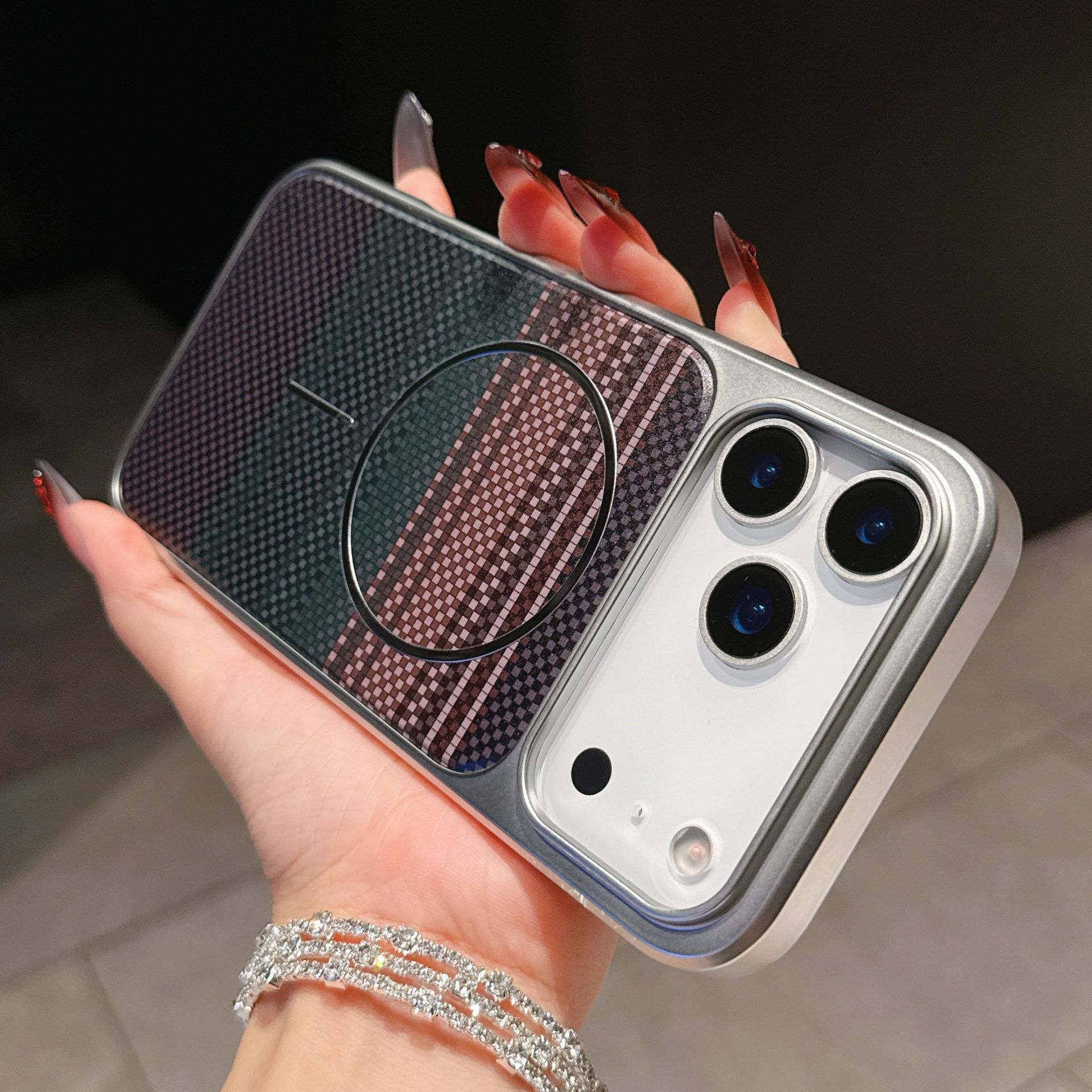 Transfronterizos aplicables iPhone17PRO gradiente fibra de carbono celosía teléfono móvil Apple 15 cubierta de PC 16