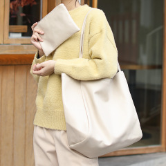 Korean Style Minimalist Large Capacity Tote Bag Casual Fashion PU Soft Leather Handbag Fashion Trendy Solid Color Mother and Daughter Shoulder Bags for Women