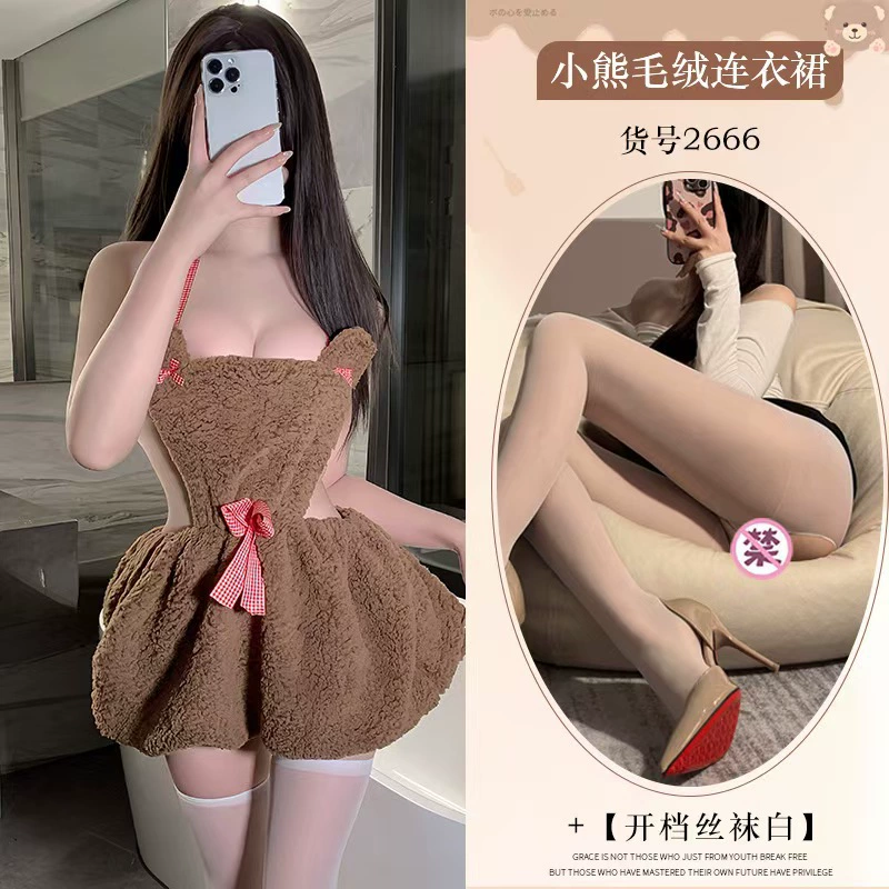 Бархатное мини-платье (), открытая спина, косплей с медвежатами, one size