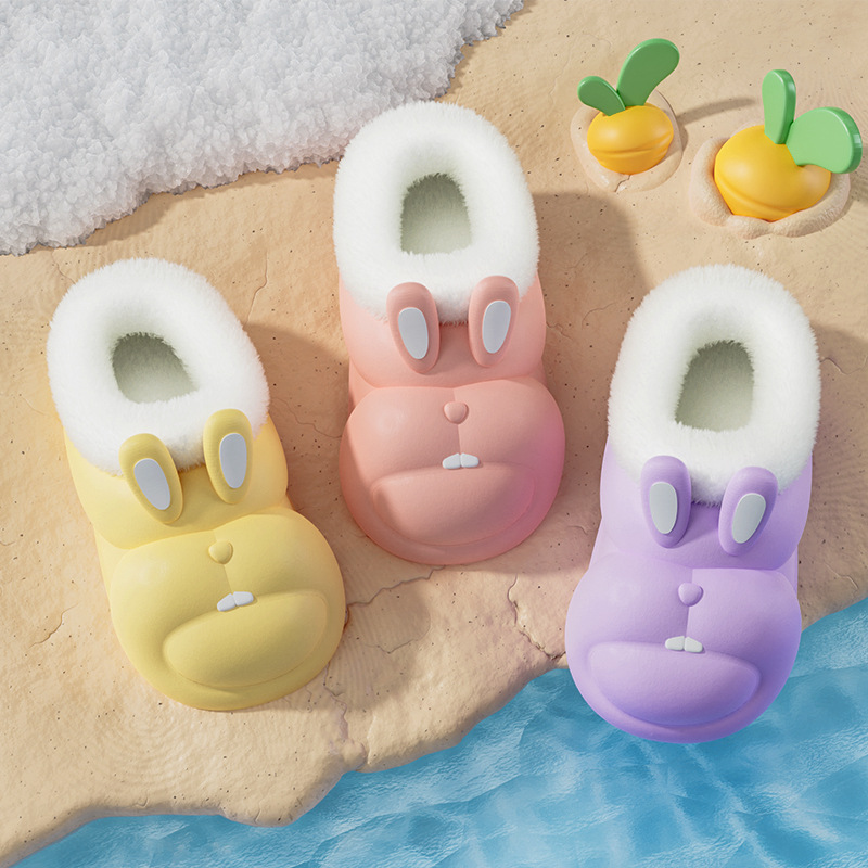 Zapatillas de algodón para niños otoño e invierno lindo conejo niñas forradas de vellón extraíbles y lavables zapatillas pequeñas medianas y grandes para niños zapatillas de algodón para niñas