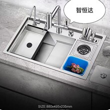 阿萨斯201不锈钢厨房多功能手工水槽双槽洗菜盆套餐带垃圾桶刀架