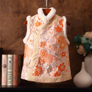 Winter New Vintage Collar Chinese Style Cheongsam Vest Tang Coat Vest Quilted Warm Jacquard Vest Short Coat