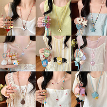 卡通陶瓷小狗串珠吊坠项链女多巴胺彩色长款可调节卫衣链百搭配饰