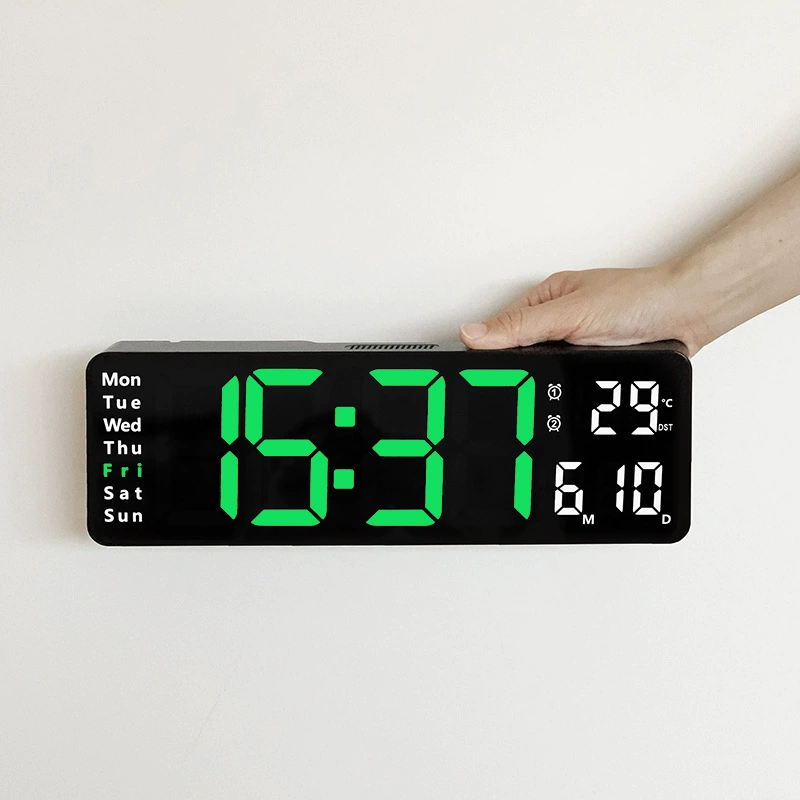 LED Wall Clock 6626, 16-inch Large Screen, Temperature & Alarm, Nordic Minimal