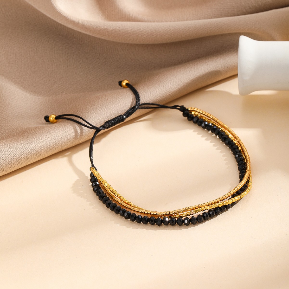 Japonés importado antiguo cuentas redondas moda simple negro y oro ágata piedra regalo amigo pulsera 2022 nuevo producto