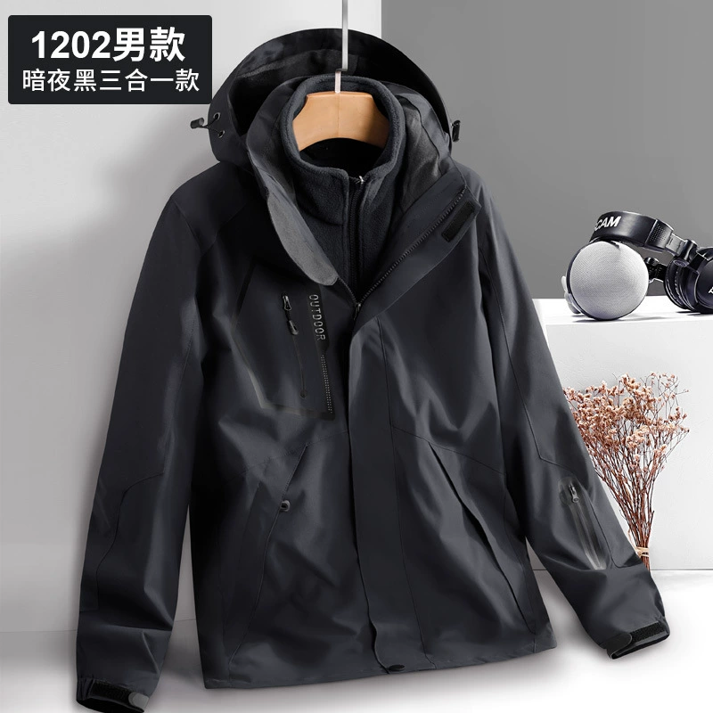 Winter removable jacket for men and women, travel windproof climbing trench coat, set, three in one