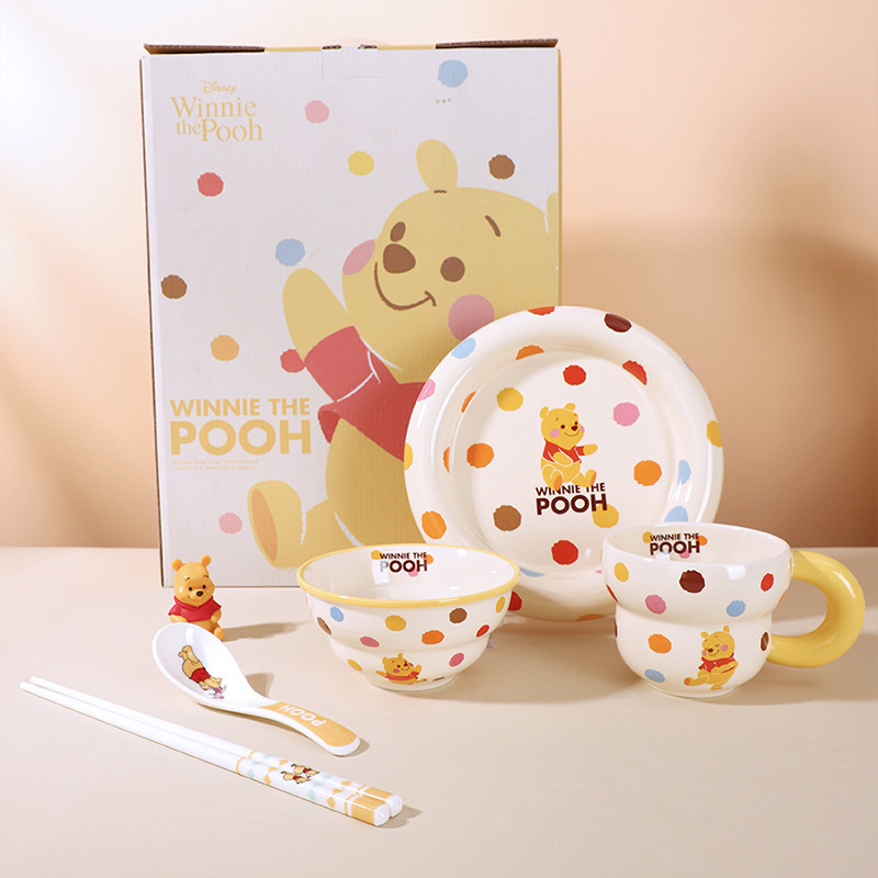 Disney Strawberry Bear Boat Platos Set Platos Caja de regalo Platos de cerámica Platos de arroz Mickey Strawberry Bear Box