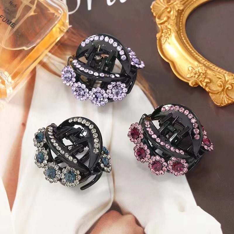 Elegant, High-Quality Mid-Size Hair Clip with Rhinestone Flowers and Imported Czech Crystals—Stylish Sparkling Hairpin for Updos