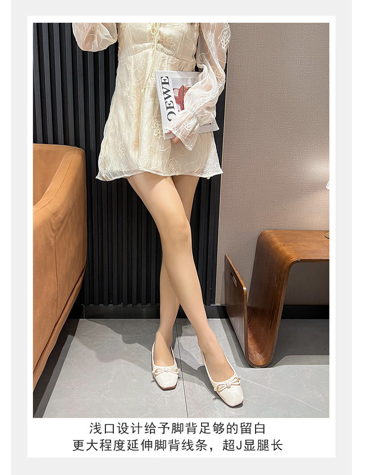 Giày búp bê nữ mũi vuông đế mềm đính ngọc trai, gót thấp dưới 3 cm — Màu bạc, Màu trắng sữa, Màu đen chi tiết 24