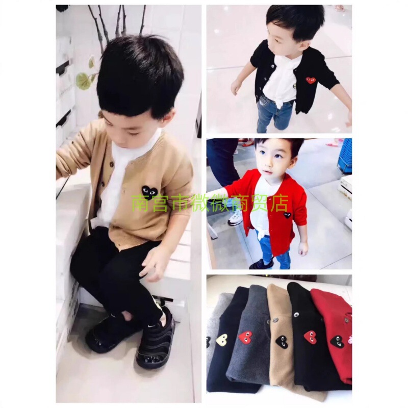 Trendy Brand Play Comme Des Garçons Knit Sweater Short-Sleeve Unisex Cardigan Rei Kawakubo Short Loose Couple's Outfit with Heart Design Trendy Brand Play Comme Des Garçons Knit Sweater Short-Sleeve Unisex Cardigan Rei Kawakubo Short Loose Couple's Outfit with Heart Design