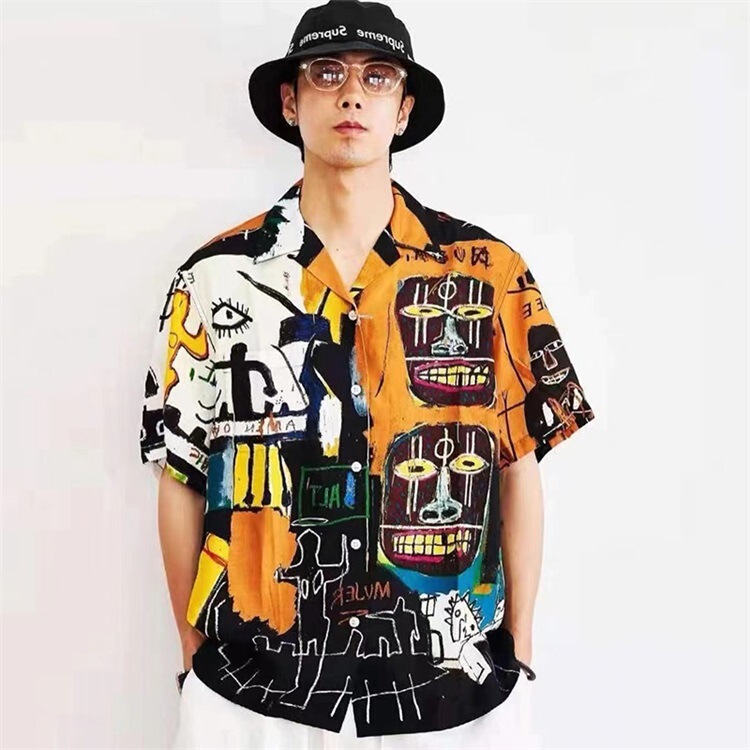 GUILTYPARTIES TIGER Joint Japanese Style Graffiti Hawaii WACKO MARIA Short-sleeved Flora Shirt for Men