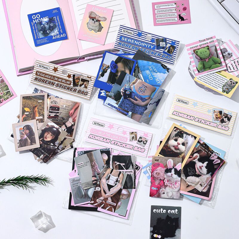 Xinqi New Korean Sticker Pack 50 Material Pack Romantic and Gentle INS Wind Hand Account Water Cup Decoration Waterproof Sticker