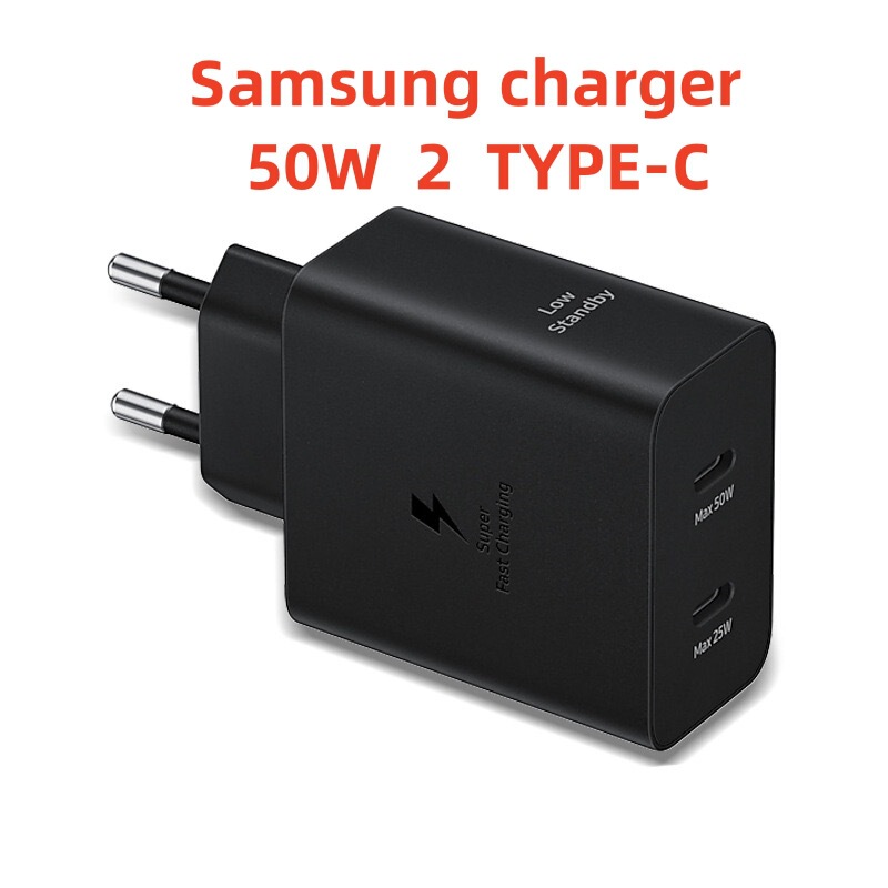 Samsung 50W 欧州および英国充電器 T5020S25/U24/デュアルポート超高速充電 2.0 高速充電ヘッドに適しています。|undefined