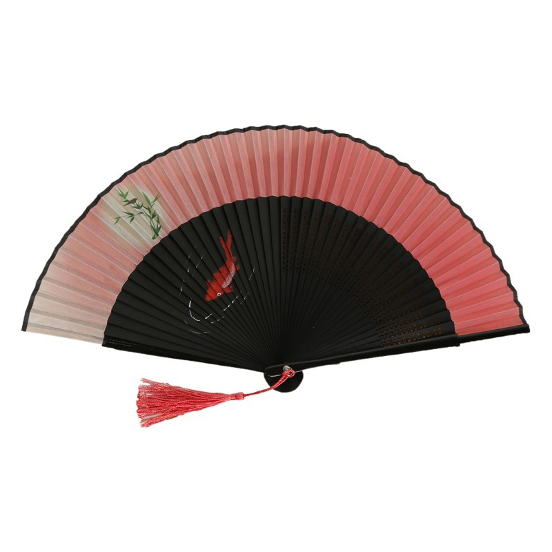 Ventilador plegable de Punta corta de bambú ventilador femenino pintado a mano ventilador de artesanía de impresión ventilador de estilo antiguo de estilo japonés ventilador de publicidad de regalo al por mayor