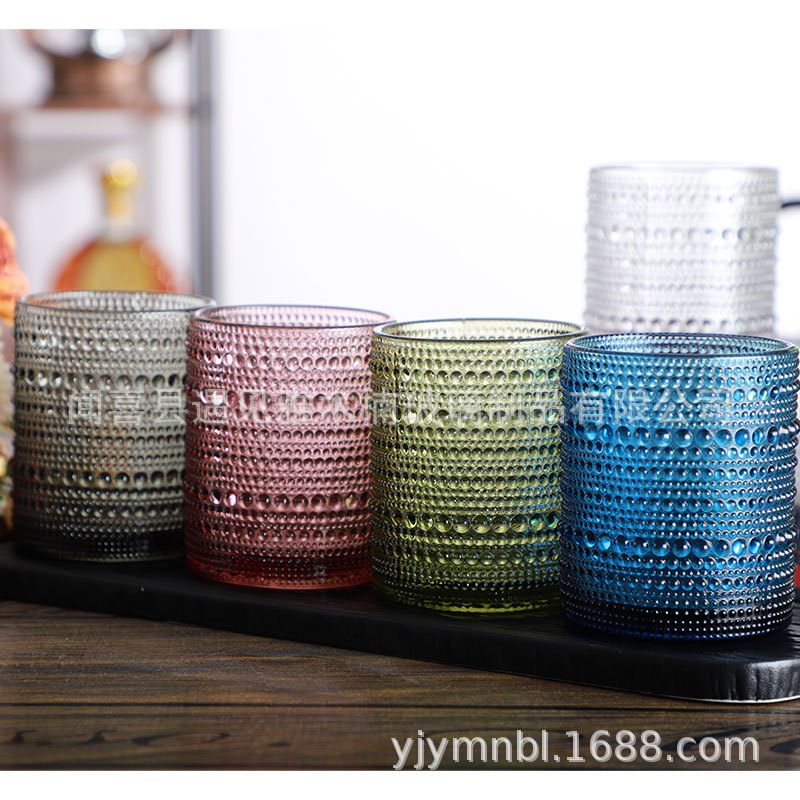 欧式复古彩色珠点玻璃水杯茶杯餐厅水杯套装果汁杯法式婚礼摆件