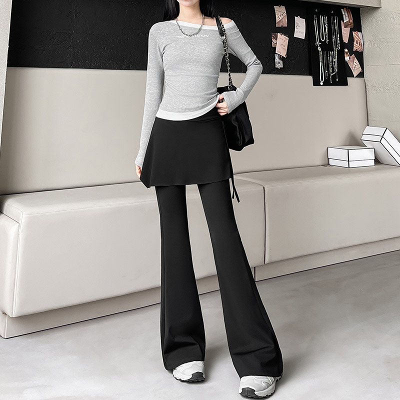 Black Flared Yoga Pants for Women, Suitable for Spring and Autumn 2026, High-Waisted, Butt-Lifting, Faux Two-Piece, Hip-Covering Shark Pants