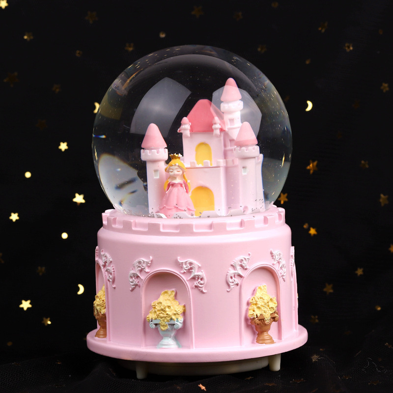 Pequeño libro rojo estilo caliente perro de orejas grandes bola de cristal caja de música nieve brillante niña dormitorio decoración de escritorio regalo