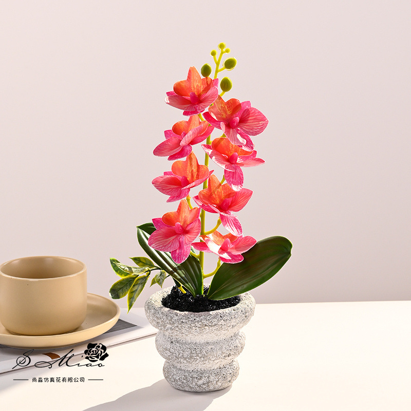 Pequeñas 8 flores Phalaenopsis bonsai flor artificial moda creativa decoración de flores decoración artificial planta verde simulación pequeña en maceta image 5