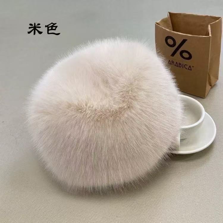 国境を越えた工場卸売模造毛皮卸売新しいキツネの毛皮のフラットトップ帽子厚い毛皮の暖かい耳保護ドームスタイル|undefined