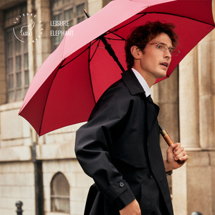 Idle Elephant Business Straight Umbrella Solid Wood Ball Handle Gentleman Umbrella Increased Windproof and Rainproof Straight Umbrella High-end Wooden Handle Long Umbrella for Men