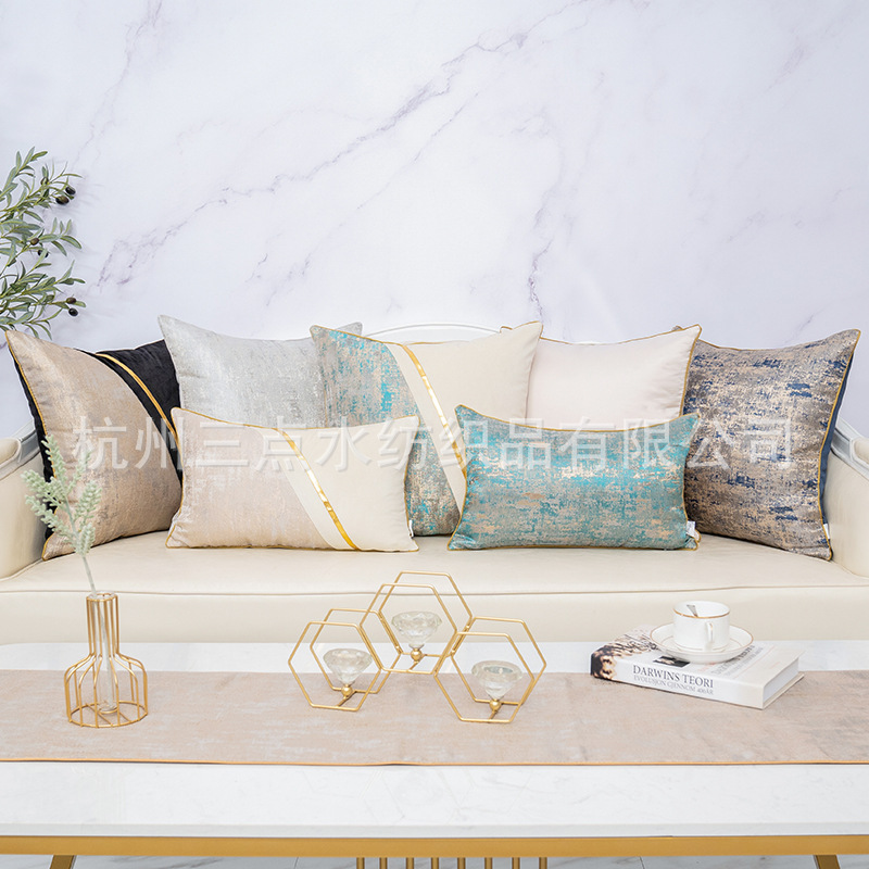 Cross-border Modern Metal Style Pillow Case Velvet Stitching Cushion Light Luxury Sofa Hotel Homestay Bedside Bag