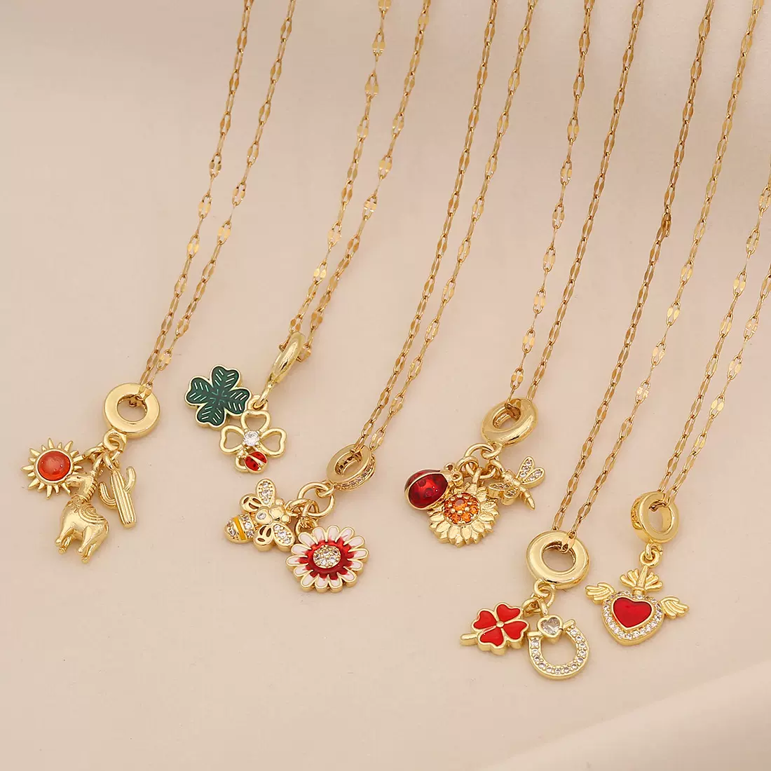 【冰萌】镶钻四叶草吊坠保色DIY项链时尚爱心雏菊饰品批发N1523