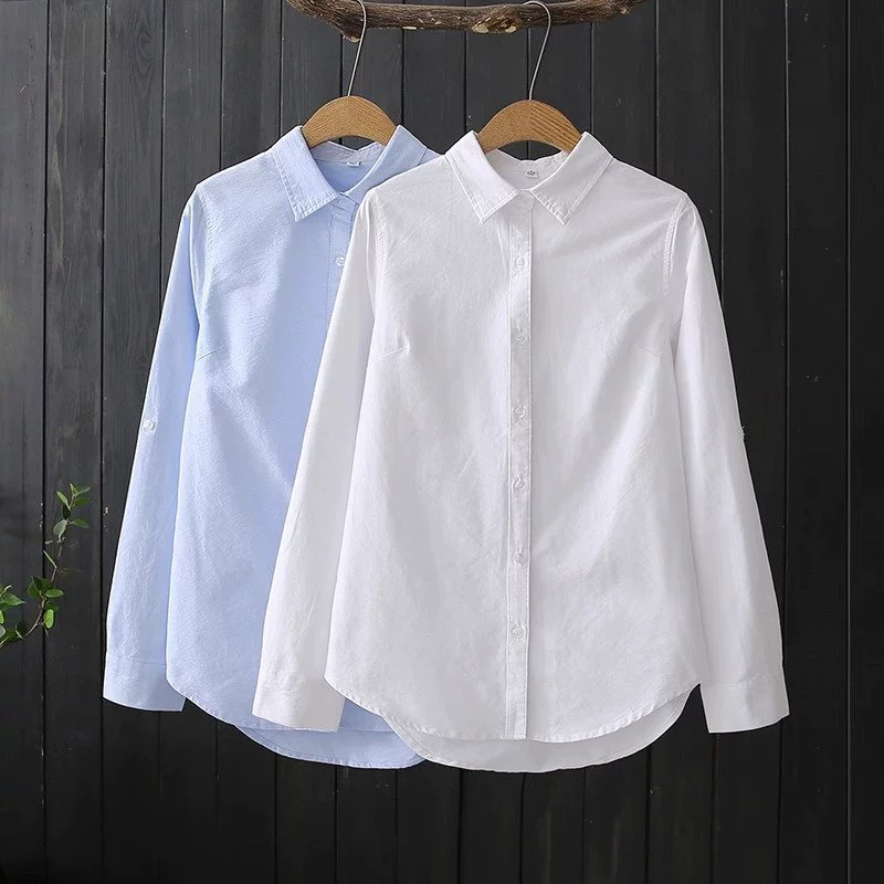 棉春秋装新款纯色衬衫韩版简约百搭休闲衬衣女士职业打底上衣女