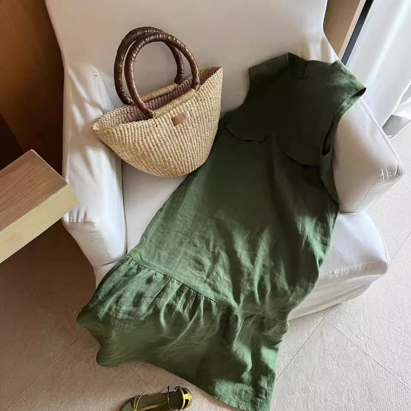 Summer New Sleeveless Fishtail Linen Vest Dress Temperament Sleeveless Linen Vest Dress for Women
