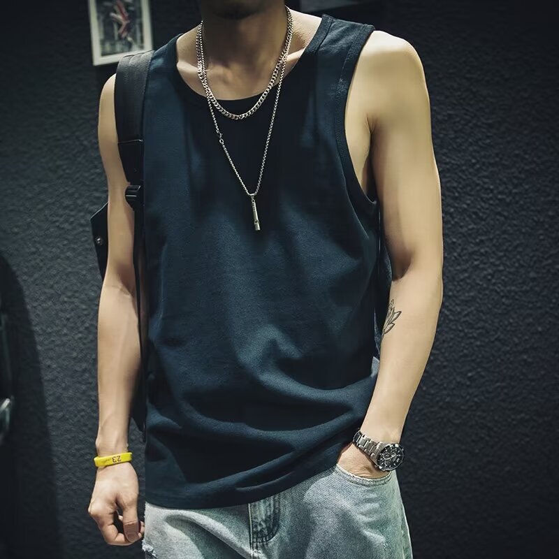 Trendy Brand American Loose Sleeveless Fitness Work Clothes Men's Summer Training Vest Muscle Waistcoat Solid Color T-shirt Trendy Brand American Loose Sleeveless Fitness Work Clothes Men's Summer Training Vest Muscle Waistcoat Solid Color T-shirt