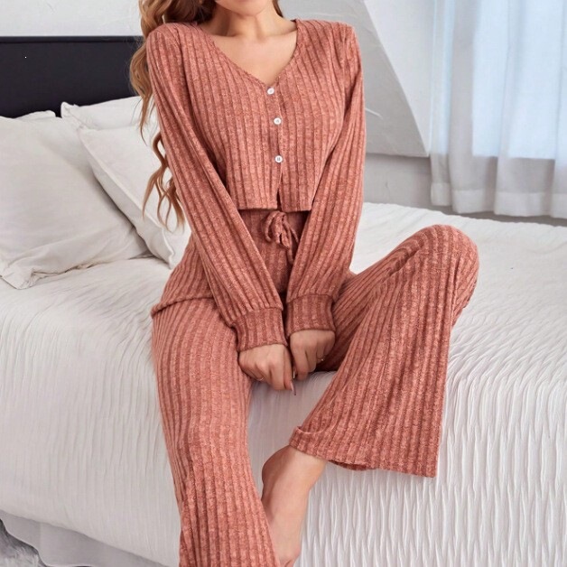 Feimeng European and American Russian Cross-Border Women's Long Knitted Fleece Loungewear Autumn and Winter Casual Skin-Friendly Comfortable V-Neck Pajamas Feimeng European and American Russian Cross-Border Women's Long Knitted Fleece Loungewear Autumn and Winter Casual Skin-Friendly Comfortable V-Neck Pajamas