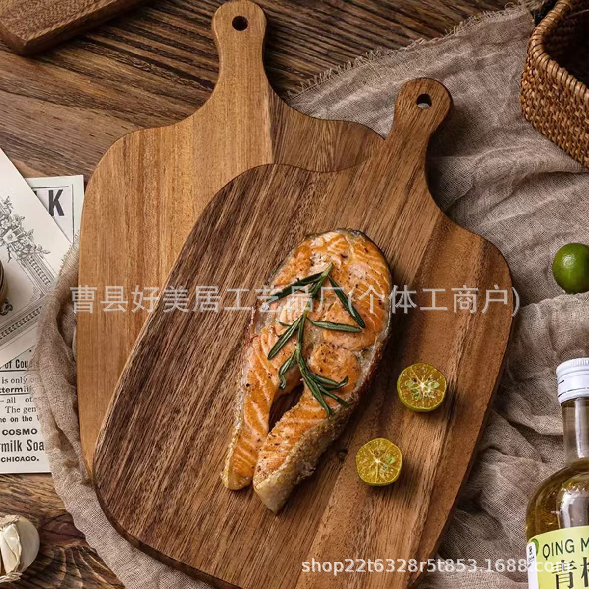madera transfronteriza con mango tabla de corte de cocina doméstica de doble cara tabla de platos pizza queso tabla de pan fruta bandeja de madera sólida