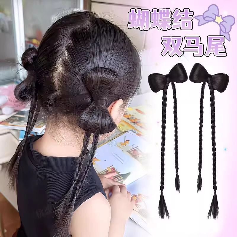 Children's Ponytail Wig Braids, Cute Girls' Hair Clips, Bowknots, Hanfu Ancient Style Hair Bun Wigs, Direct Sales from the Manufacturer