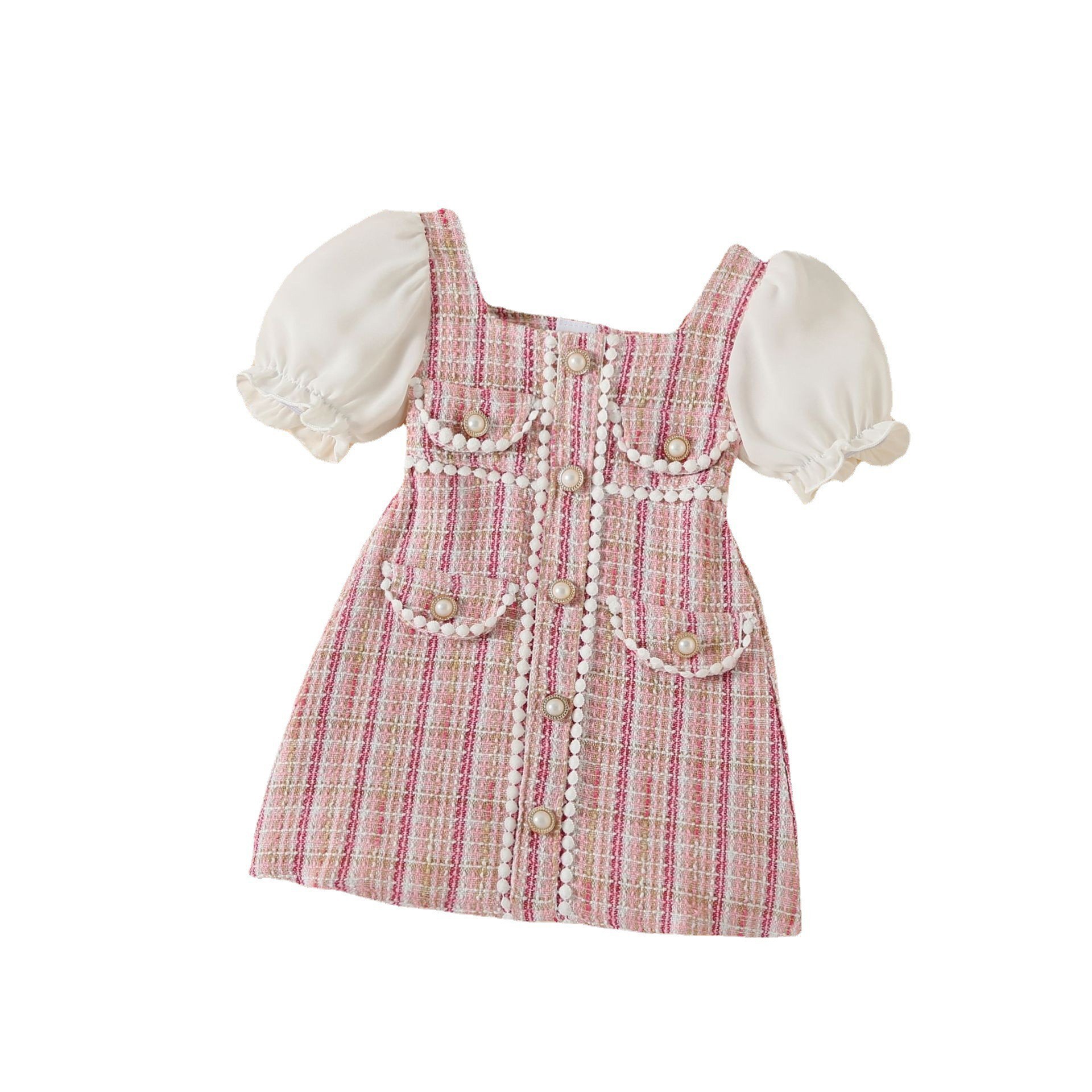 Baoshi Abbigliamento per bambini Stile caldo estivo Piccolo vento profumato Plaid grossolano Fibbia con perla Decorazione Bolla impiombata_voghion.com